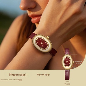 Nuovo <span class=keywords><strong>Orologio</strong></span> da <span class=keywords><strong>Donna</strong></span> Ovale 2026, Elegante con <span class=keywords><strong>Cinturino</strong></span> in <span class=keywords><strong>Pelle</strong></span> Rosso Vino, Movimento al Quarzo - Product Image 3