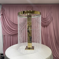 Décoration de rideau de perles en acrylique, supports de fleurs de table de mariage, supports de fleurs ronds en métal doré miroir, centres de table