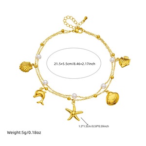 Summer Beach Ocean Double Chain Anklet Pearl Sea Creature Charm Jewelry Ladies Holiday Daily Stainless Steel Gold Anklet - Product Image 6