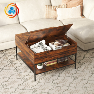 Farmhouse <b>Coffee</b> <b>Table</b> Storage Dark <b>Walnut</b> Black Metal W/Hidden Compartment Eco-Friendly Easy Assembly Living Room Furniture - Product Image 6