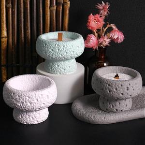 M54227 Patrón de piedra Bandeja Vela Taza Patrón de roca volcánica Candelabro Bandeja Yeso Cemento Vela <span class=keywords><strong>Molde</strong></span> de silicona - Product Image 3
