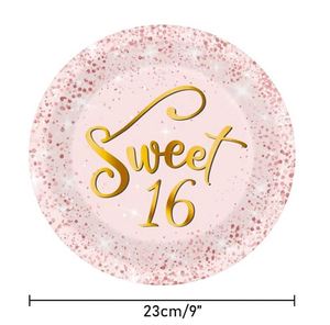 FDA Approved 7-Inch Round <b>Disposable</b> Rose Gold and Pink Foil <b>Plate</b> 350gsm White Board Sweet Party Supplies - Product Image 2