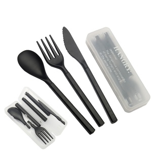 Xách tay có thể gập lại compostable nhựa dao nĩa và muỗng cắm trại thiết lập dao kéo với trường hợp - Product Image 1