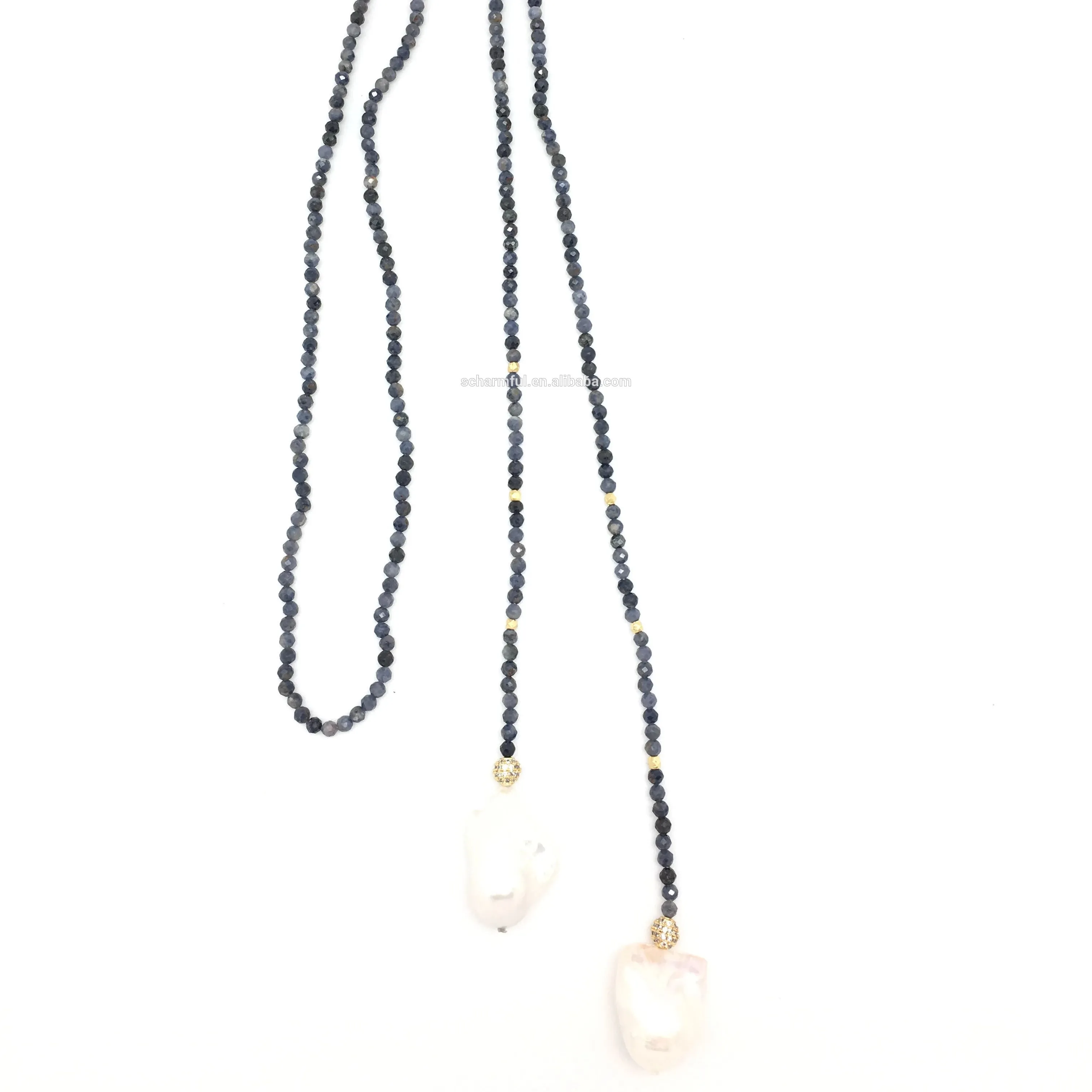 NS2019890 Fashion Small Crystal Bead Beaded Real Baroque Pearl Charm Drop Lariat Necklace For Men