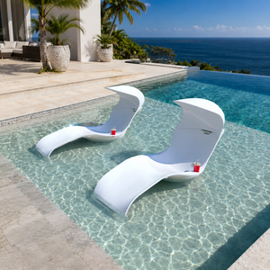 Chaise longue en fibre de verre avec coussin pour piscine peu profonde, terrasse et patio extérieur - Product Image 2