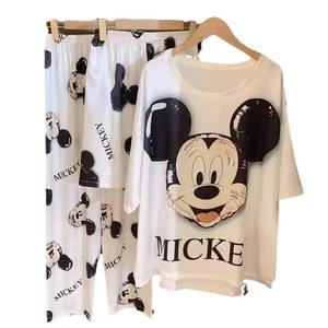Ensemble de pyjama trois pièces pour femmes, été, respirant, mignon, dessin animé Mickey, taille élastique, longueur intégrale, <span class=keywords><strong>vêtements</strong></span> de maison fins et amples - Product Image 5