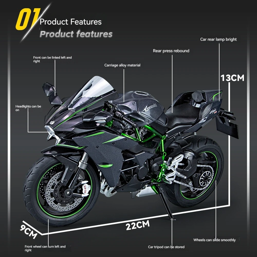 Diecast 1:9 Kawasaki Ninja H2R Motorcycle Model with Sound & Light