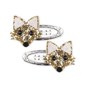 Ensemble de pinces à cheveux pour bébé fille avec paillettes en forme de renard de dessin animé pour les fêtes d'enfants - Product Image 1