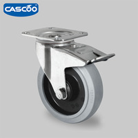 CASCOO Roues pivotantes industrielles neuves de 5 pouces à roulement à billes, en caoutchouc élastique, avec trou de fixation, avec frein, pour chariot à palettes et chariot de manutention