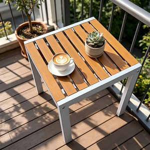 Galvanized Steel <strong>Outdoor</strong> Small Square <strong>Table</strong> WPC Top Weatherproof Patio <strong>Side</strong> <strong>Table</strong> for Garden Balcony Poolside Wholesale - Product Image 4