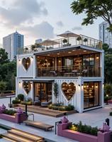 Casa Contenedor de Acero Galvanizado de 2 Pisos, Duradera, Prefabricada, Villas de Lujo, Oficinas/Apartamentos para Hogar, Hotel, Centro Comercial, Parque