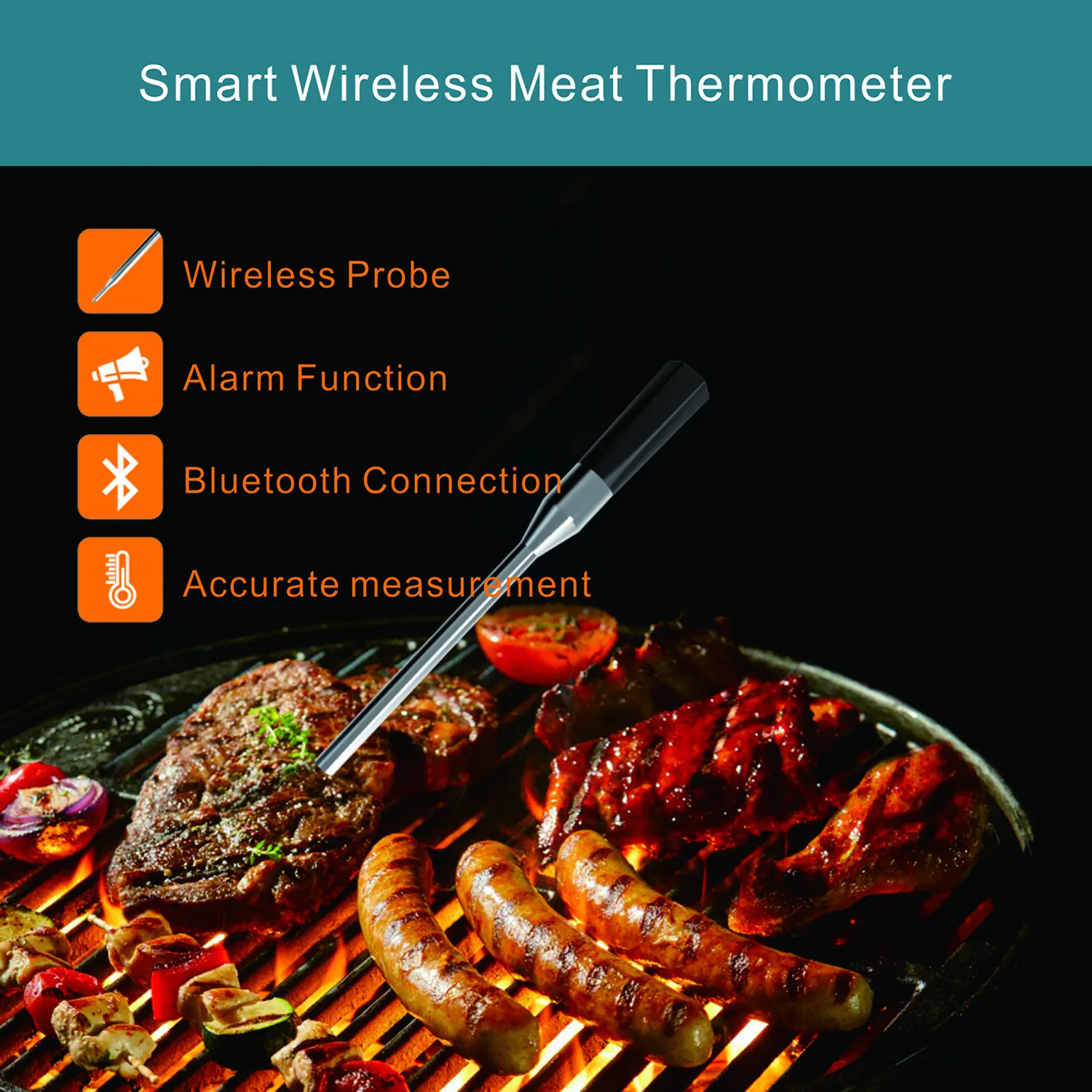 2024 newest smart design wireless cooking bbq grilling probe meat thermometer with bluetooth