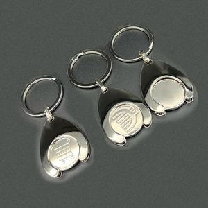 R2LE Supermarché Chariots Sacs Pratique Panier Pièce Porte-clés Euro/Blanc Motif Fiable Porte-clés 25mm Métal Matériel - Product Image 4