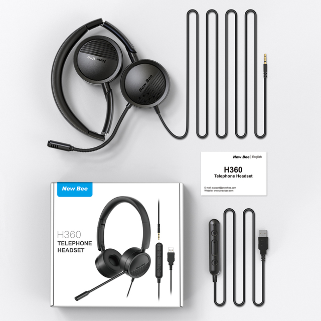 New Bee H360 Over Ear Business Wired Headset Computer PC Telephone USB Headsets Headphones with Mic