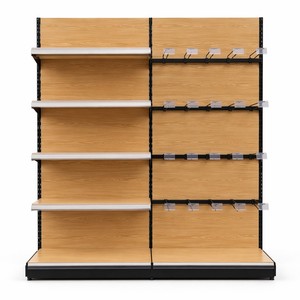 Estantería Metálica <span class=keywords><strong>con</strong></span> Acabado <span class=keywords><strong>Madera</strong></span> para Exhibición en Comercios, <span class=keywords><strong>con</strong></span> Estantes Ajustables y Ganchos para Panel Perforado, Ideal para Supermercados - Product Image 1