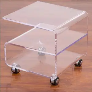 acryl glas bruin Suppliers-Beweegbare Keuken Cube Box Restaurant Dient Tram Acryl End Plexi Glazen Tafel Met Wielen