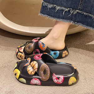 Cross Strap <b>Slippers</b> For Women Summer Cute Donut Print Thick Sole Non Slip Soft Indoor Outdoor Slides - Product Image 1
