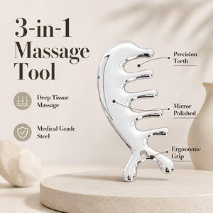 Herramienta Profesional de Masaje y Raspado de <span class=keywords><strong>Cabeza</strong></span> de Metal para Spa, Portátil, de Aleación de Zinc, Color Plateado, para Relajación Muscular y Crecimiento del Cabello, Peine Gua Sha - Product Image 3