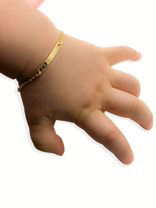 DuoYing Unique 18K chapado en oro de acero inoxidable nombre del bebé pulsera cumpleaños niños grabado láser personalizado perfecto Santa secreto <span class=keywords><strong>regalo</strong></span> - Product Image 3