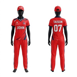Camiseta de Cricket para Hombre, 160 GSM, Poliéster Premium Interlock, Secado Rápido, Manga Corta, Malla Roja y Azul Marino, Panel Frontal/Trasero, Logotipo Personalizado del Equipo - Product Image 1