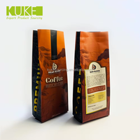 Emballages de café personnalisés avec soufflets latéraux, résistants à l'humidité, sacs noirs avec valve et fermeture éclair, emballage avec logo personnalisé