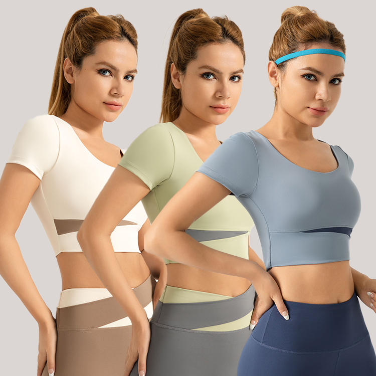 Custom Logo Lightweight Breathable Quick Dry Yoga Top bar Sports Fitness T-shirt Short Sleeve for Running Yoga
