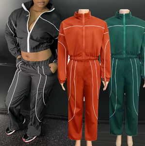 Viviblook ชุดวอร์มสองชิ้นสำหรับผู้หญิง, ชุดวอร์มแขนยาวมีซิปสำหรับ Z1121ST01กางเกงขากว้างหัวเข็มขัดกางเกงวิ่ง - Product Image 1