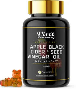 Organik elma şırası sirke Gummies siyah tohumu yağı ve ham Manuka bal ACV Gummies
