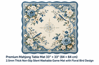 Alas Meja Mahjong Premium 33" X 33" (84 X 84 Cm) Tebal 2.5mm Anti-Selip Anti-Bising Dapat Dicuci dengan Desain Burung Bunga