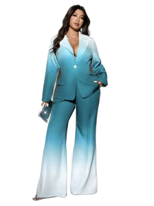 KY Gradient Jacket Work Suits Set <span class=keywords><strong>para</strong></span> mujer Flare Leg Pantalones <span class=keywords><strong>formales</strong></span> <span class=keywords><strong>para</strong></span> damas - Product Image 3