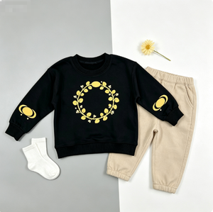 Sudadera de cuello redondo para parejas, manga larga, estampado floral de corona, manga con diseño de planeta, suéter informal de algodón para mujer - Product Image 4