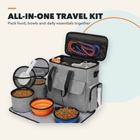 Sac à dos de voyage pour chien et chat en tissu Oxford pliable approuvé par les compagnies aériennes - Comprend un organisateur de transport, 2 boîtes à nourriture, 2 gamelles (toutes saisons)