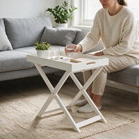 Table pliante blanche en bois, gain de place, table d'appoint pliable, table portable pour TV et collations, pour salon et chambre à coucher