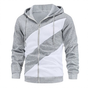 Sweat-shirt à capuche pour homme, gris et blanc, uni, décontracté, en polaire, coupe classique, vêtement d'hiver, poche vintage, respirant, doublé - Product Image 1