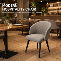 Fauteuil en tissu taupe moucheté, dossier arrondi, assise rembourrée, pieds coniques noirs pour restaurant, bistro et café