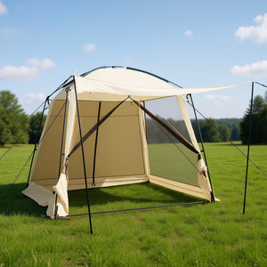 Tenda a baldacchino beige 3x3 metri con vestibolo e porta con cerniera, in tessuto Oxford impermeabile, tenda da campeggio per tre stagioni - Product Image 2