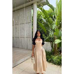 Gaun Panjang Spandex Transparan Bermotif Bunga Solid dengan Tali Tipis, Model Empire Waistline, Puff, Panjang Lantai, Ukuran XS-XL untuk Acara Klub dan Prom - Product Image 2