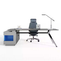 Bureau de direction moderne et minimaliste, style designer haut de gamme, table de bureau de PDG, poste de travail de luxe pour manager avec armoire latérale