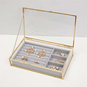 Metal Brass Clear Jewelry Cosmetics Storage Box Gold Jewelry Display Decorative Glass Box