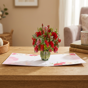Bouquet de fleurs de rose romantique de haute qualité Viet-craft, carte pop-up 3D, cadeau floral en papier, décoration de table pour mariage, Saint-Valentin, 15 cm - Product Image 1