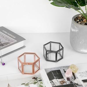 Caja de Anillos de Vidrio Vintage para Ceremonia de Boda, Caja Hexagonal Dorada para Guardar Joyas, Estuche de Exhibición de Recuerdos, Regalo Romántico para Despedida de Soltera - Product Image 3
