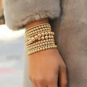 Minimalista bracciale rotondo con perline elasticizzato 18K oro impermeabile in acciaio inossidabile catena di ritenzione del colore