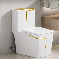 WC monobloc créatif à siphon intégré avec décor doré et double chasse, WC moderne en céramique pour salle de bain