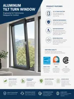 Fenêtre en aluminium à bascule horizontale à économie d'énergie, triple vitrage isolant, moderne, pour salle de bain, climat froid, usage résidentiel