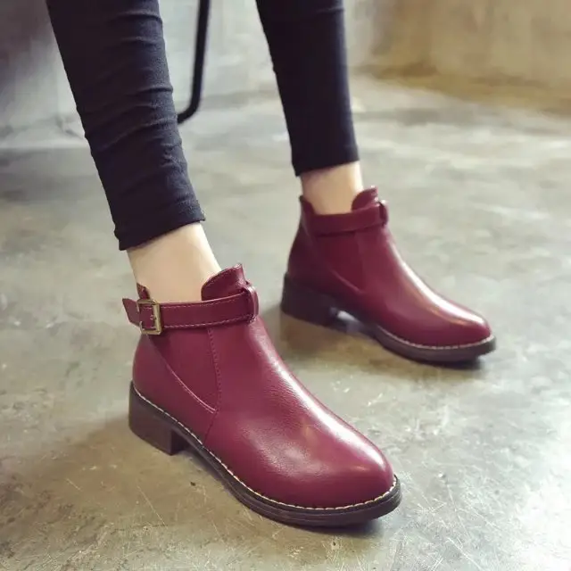 HLS568 Autumn and Winter new solid color leather boots waterproof platform plus cotton boots fashion office boots women shoes
