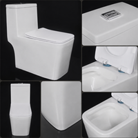 WC monobloc carré moderne de luxe en céramique, sans bride, à double chasse, à poser au sol, avec jupe complète, pour salle de bain d'hôtel