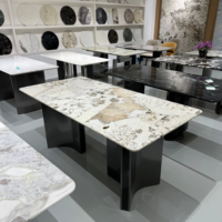 Table à manger en marbre naturel moderne de luxe, taille personnalisée, mobilier haut de gamme pour villa, hôtel, restaurant