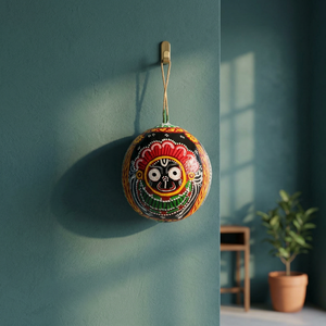 Décoration murale artisanale en coquille de noix de coco Lord Jagannath, design Art Déco traditionnel de l'Odisha, pour salon et décoration intérieure - Product Image 5