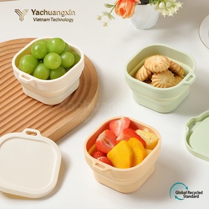 Tazón cuadrado pequeño plegable de silicona portátil para viajes al aire libre, juego de vajilla para lonchera, tazón de silicona de grado alimenticio para fideos instantáneos - Product Image 5