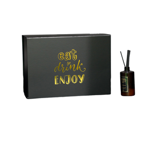 กล่องของขวัญพับได้สีดำแบบกำหนดเอง พิมพ์ฟอยล์ทองสำหรับเทียน - Product Image 1
